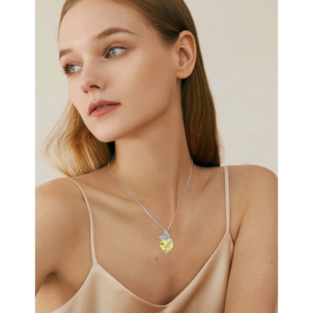 Sterling Silver November Birthstone Heart Necklace Butterfly Pendant Jewelry Gift for Women - Puck's