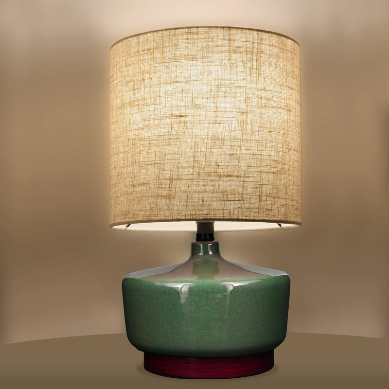 17" Tall Modern Mid-Century Ceramic Table Lamp with Wood Base - Puck's