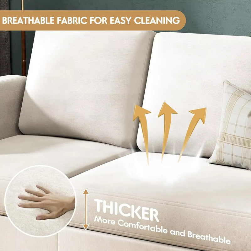 Convertible Sectional Sofa Couch, 3 Seat L-Shaped Sofa with Linen Fabric, Movable Ottoman Small Couch for Small Apartments - Puck's