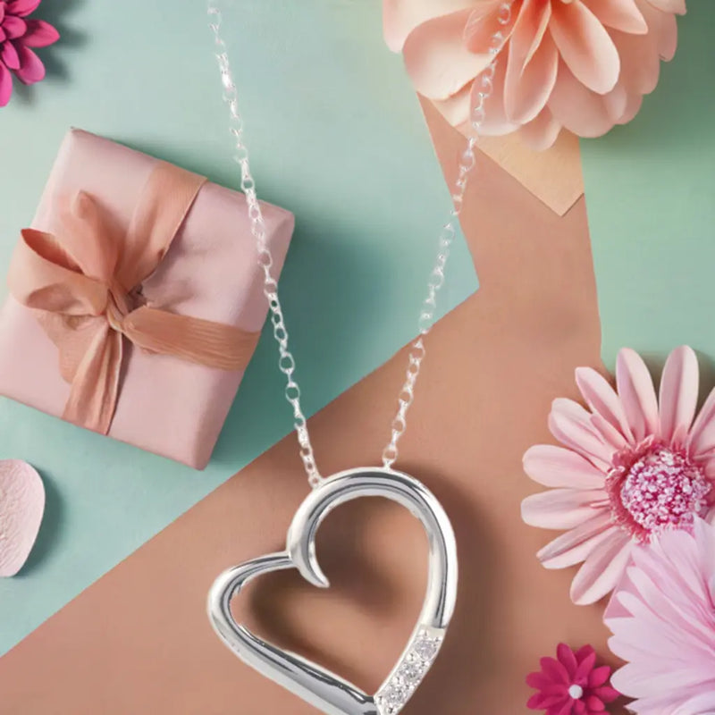14K Silver Plated Necklace Love Heart Pave Pendant Necklace - Puck's