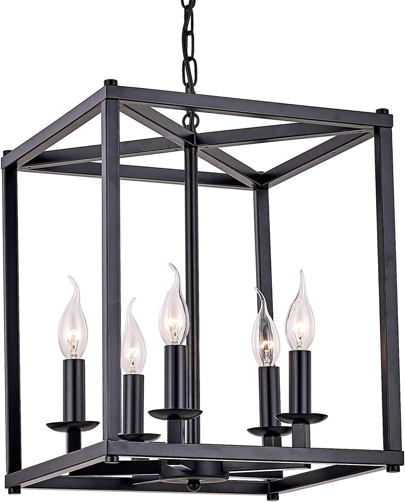 5 Lights Lantern Chandeliers Black Foyer Lighting Farmhouse Pendant Light Fixture Industrial Style Lighting Mid Century Ceiling Light Fixture for Entryway,Hallway and Dining Room Foyer - Puck's