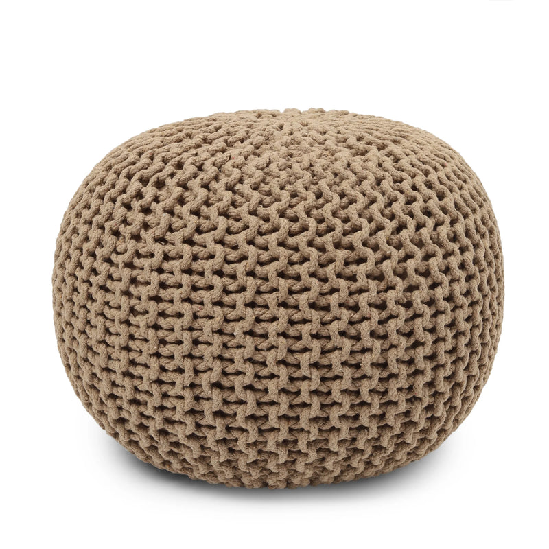 · round Pouf Ottoman - Hand Knitted Cable Boho Poof Home Décor Pouffe Circular Footrest for Living Room - Bedroom - Lounge - 100% Cotton (19.5"X19.5"X14") - Beige - Puck's