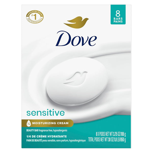 Beauty Bar Soap Sensitive, 8 Bars for Sensitive Skin, Fragrance Free and Hypoallergenic 3.75 Oz - Puck's