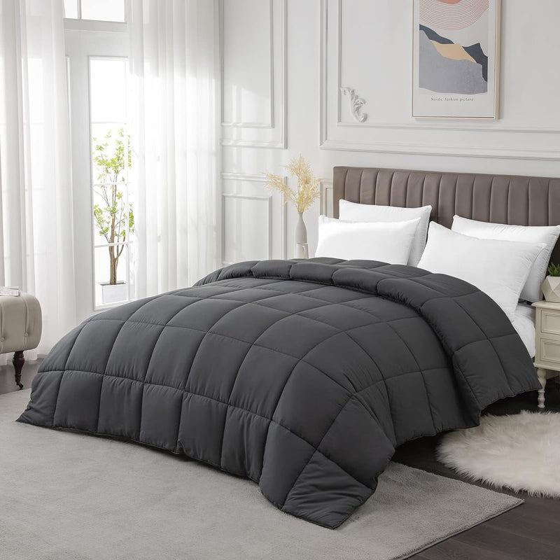 California King Comforter Duvet Insert - All Season Dark Grey Comforters Cal King - Quilted down Alternative Bedding Comforter with Corner Tabs - Winter Summer Fluffy Soft - Machine Washable - Puck's