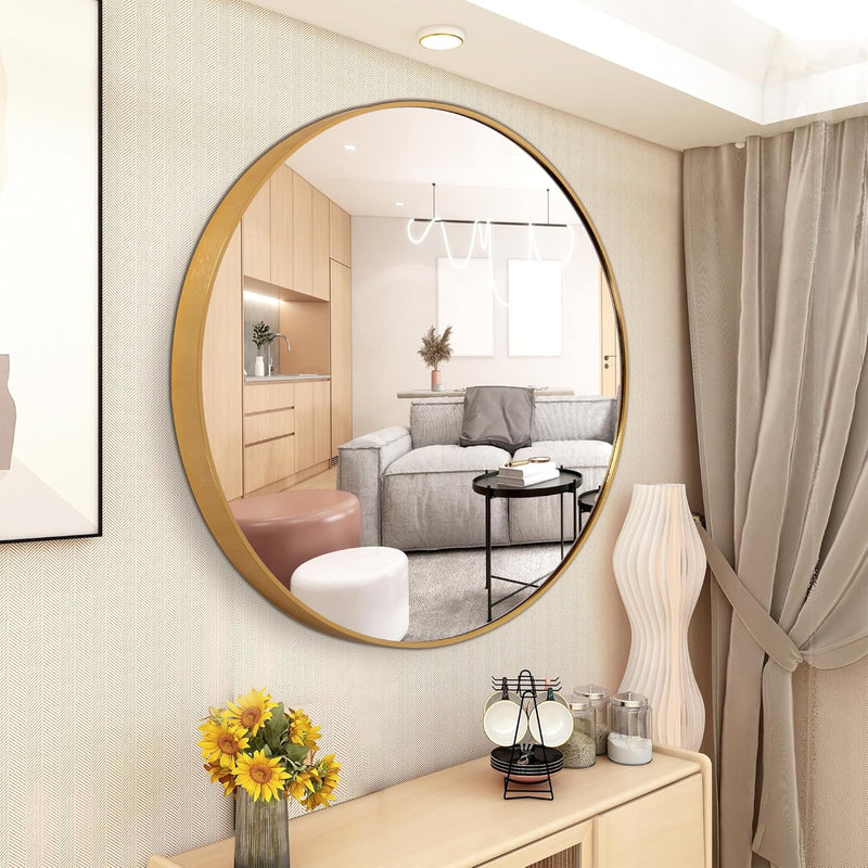 Gold round Mirror, round Mirror 19.6 Inch, Gold Circle Mirror Metal Frame, round Wall Mounted Mirrors for Living Room, Bathroom, Wall, Entryway, Vanity,Trend Style - Puck's