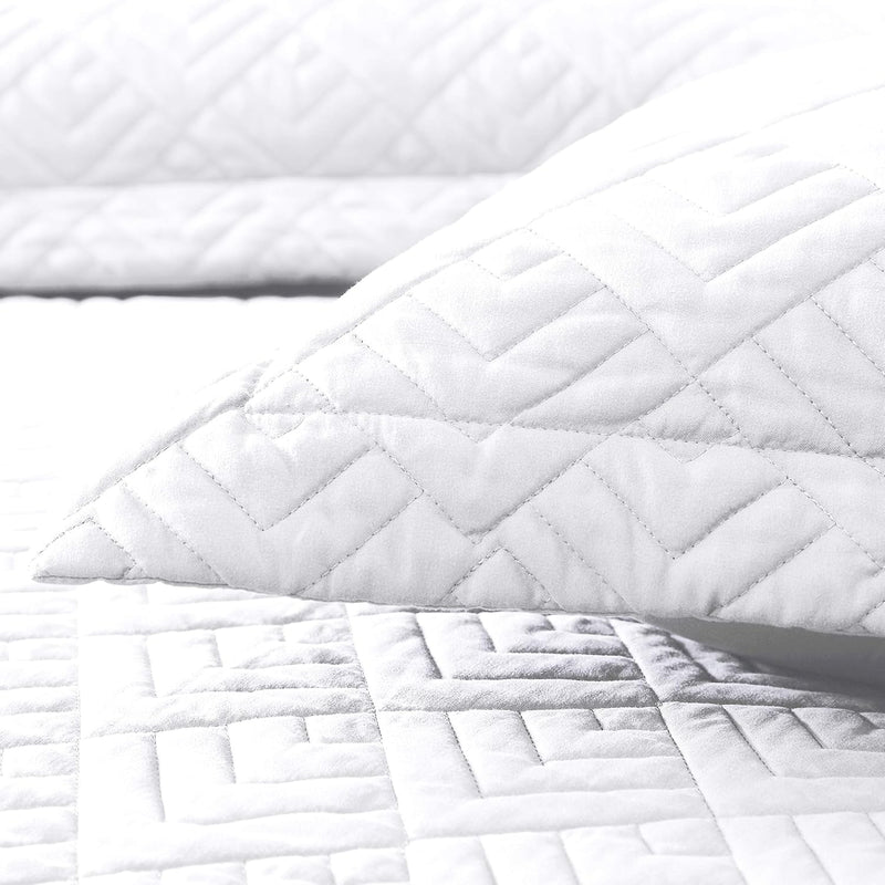 Quilt Set Full/Queen Size White 3 Piece,Lightweight Soft Coverlet Squares Pattern Bedspread Set for All Seasons(1 Quilt,2 Pillow Shams) - Puck's
