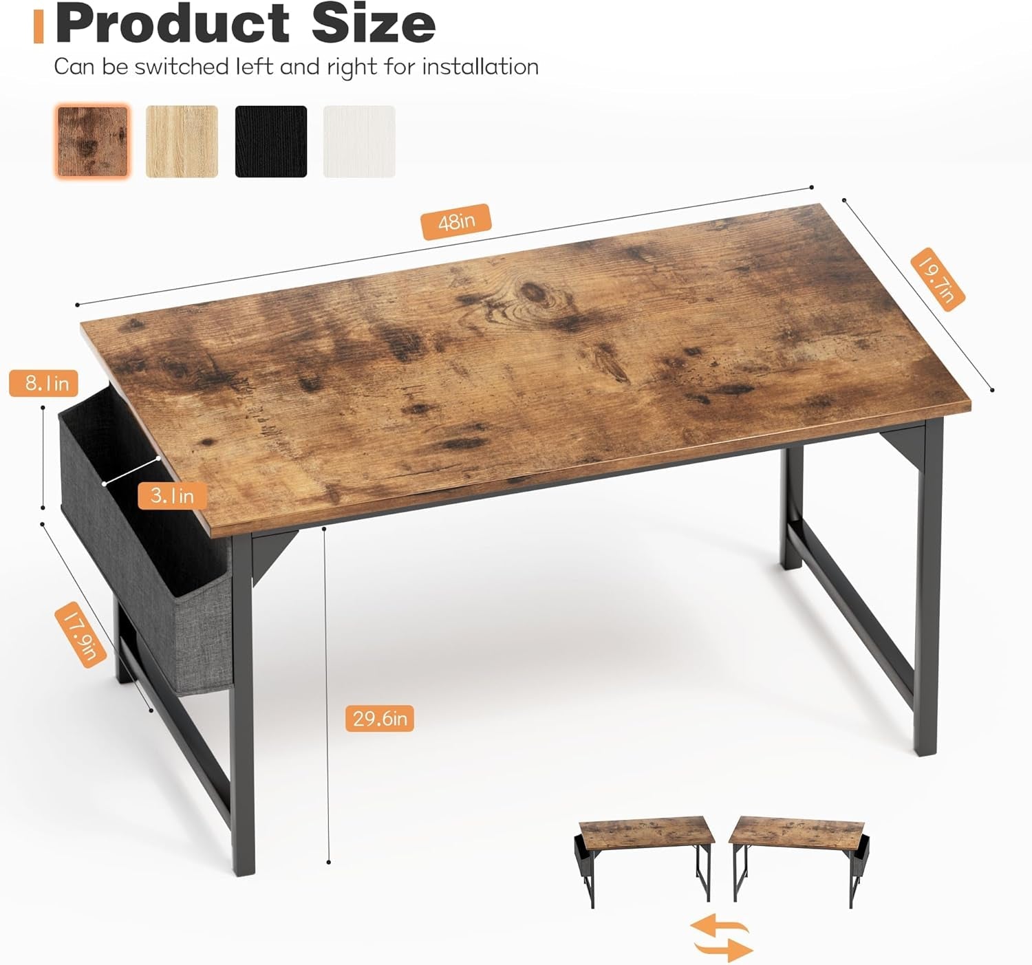 48 Inch Computer Desk, Wood Modern Simple PC Home Office Table with - Puck's