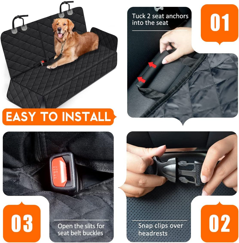 Dog Car Seat Cover, Back Seat Cover for Dogs Pet Car Seat Protector Waterproof Bench Car Seat Cover, Non-Slip Reat Seat Cover Fits Middle Armrest for Most Cars Trucks Suvs - Black - Puck's
