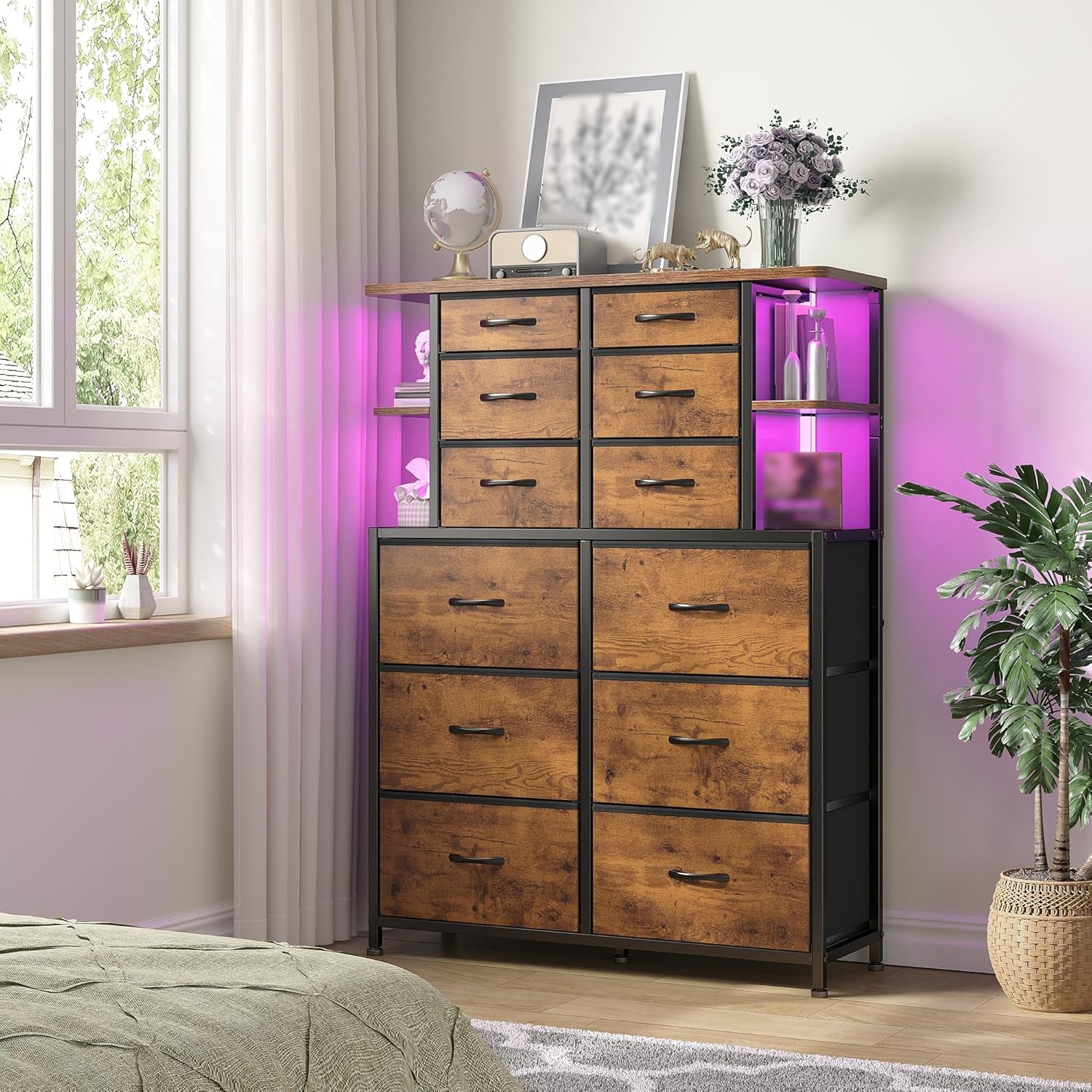 Dresser for Bedroom with LED Lights and 12 Drawers - Puck's