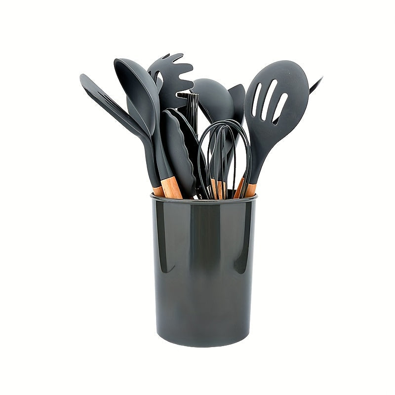 12Piece Grey Silicone Kitchen Utensil Set with Holder - Puck's