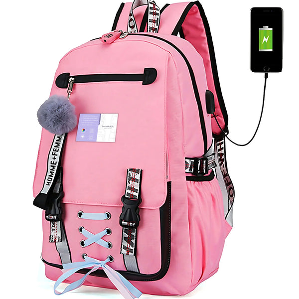Women Girls School Bag Waterproof Teenage Backpack with anti Theft Lock USB Port College Bookbags Student Laptop