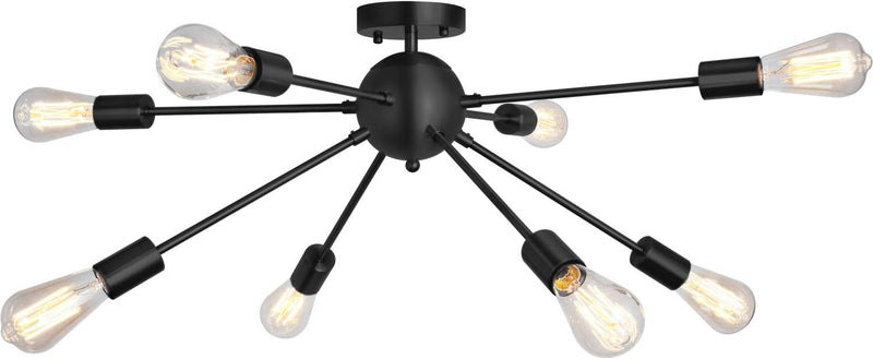 Sputnik Chandelier 8 Lights Semi Flush Mount Ceiling Light Modern Pendant Light Fixture, Black, Bedroom Dining Room Kitchen Living Room - Puck's