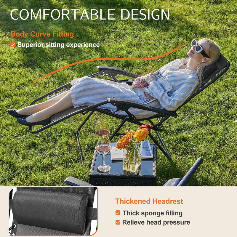 Zero Gravity Set of 2 Portable Recliner Camping Patio Outdoor Garden Lounge Chair with Cup Holder Trays Adjustable Pillow - Puck's