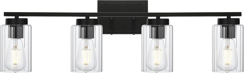 Industrial Bathroom Vanity Light 4 Light Bathroom Lighting Black Finish with Clear Ribbed Glass Shade Wall Lighting Fixtures for Bathroom Hallway Kitchen Living Room. - Puck's