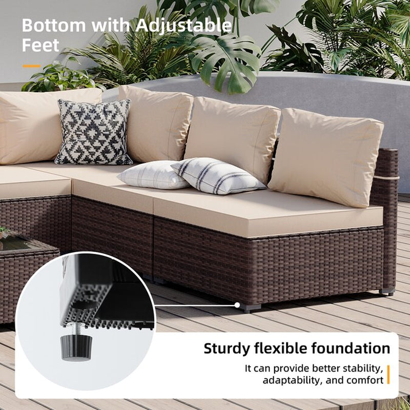 7 -Piece Rattan Patio Conversation Set with Beige Cushions - Puck's