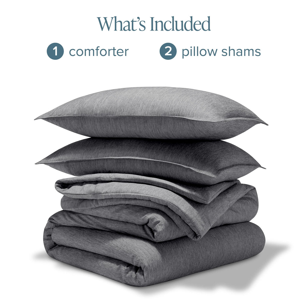 down Alternative Comforter Set - 3-Pieces - All Seasons - Queen, Heather Charcoal