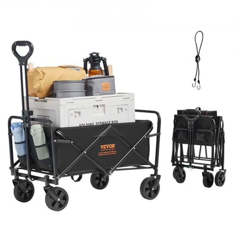 VEVOR Collapsible Folding Wagon, 2 Cu.Ft Beach Wagon Cart with All-Terrain 5In Wheels, Heavy Duty Folding Wagon Cart 220 Lbs Weight Capacity with Drink Holders, Sports Wagon for Camping, Shopping, Gar - Puck's