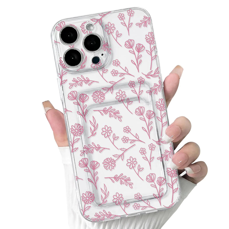 NITITOP Compatible with iPhone 7/8 / SE Case Clear with Card Holder Cute Flower Floral Leave Pattern for Women Girl Soft TPU Shock-Absorbing Wallet Case Protective Phone Cover - Black - Puck's