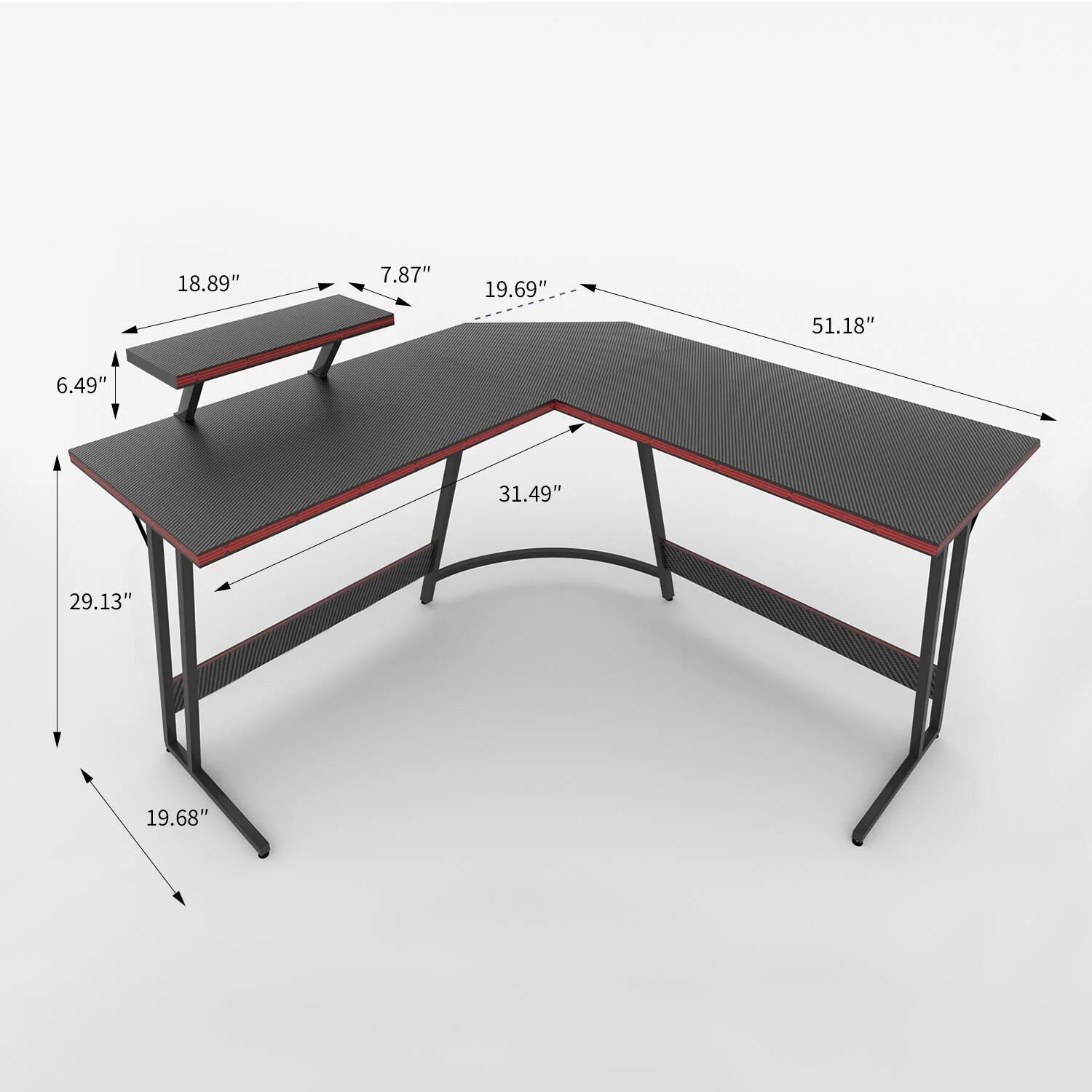 Gaming Desk L-Shaped Carbon Fiber Surface Gaming Corner Desk Table, Black - Puck's