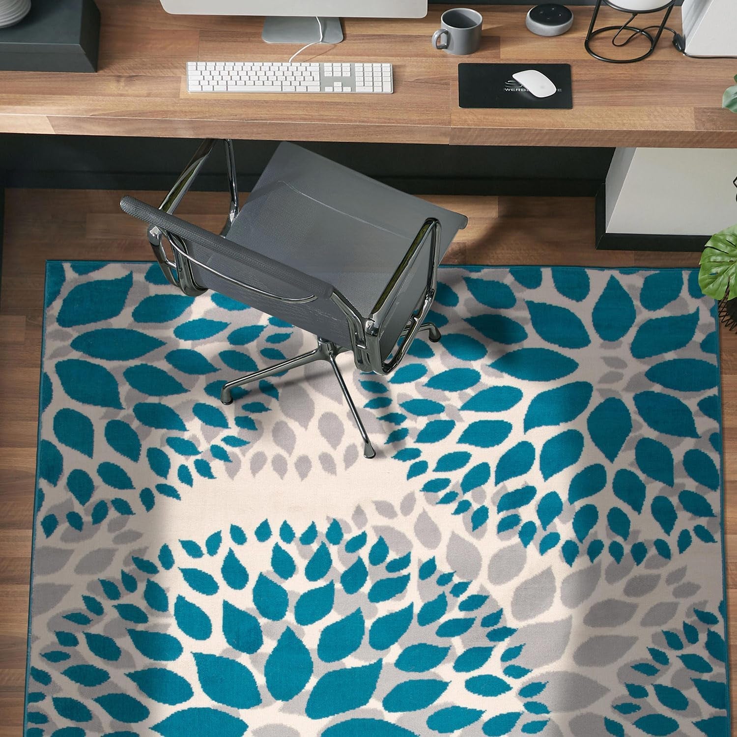 Modern Floral Circles Design for Living Room,Bedroom,Home Office,Kitchen Non Shedding Area Rug 3'1" X 5' Blue - Puck's