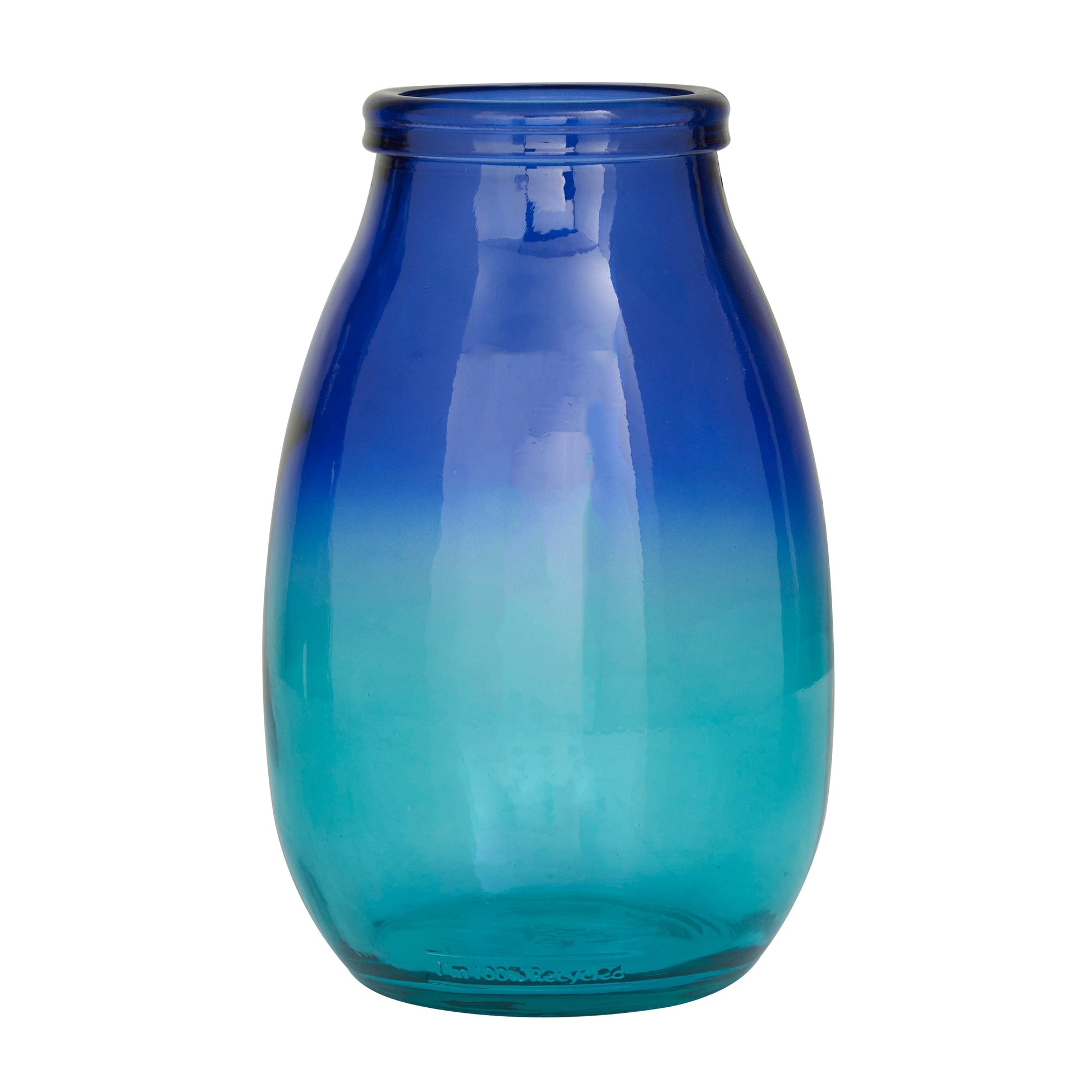 Recycled Glass Bottle Vase Collection Made in Spain - Multiple Sizes - Clear, Blue, Teal, Green Gradient Blue - Jar 6.85W X 6.75L X 10.90H - Puck's