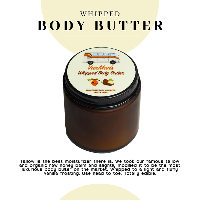 Vanman'S - Whipped Tallow - Body Butter with No Essential Oils - Body Moisturizer with Grass-Fed/Finished Beef Tallow for Skin - Organic Shea Butter, Cold Pressed Olive Oil and Raw Honey - 4 Oz - Puck's