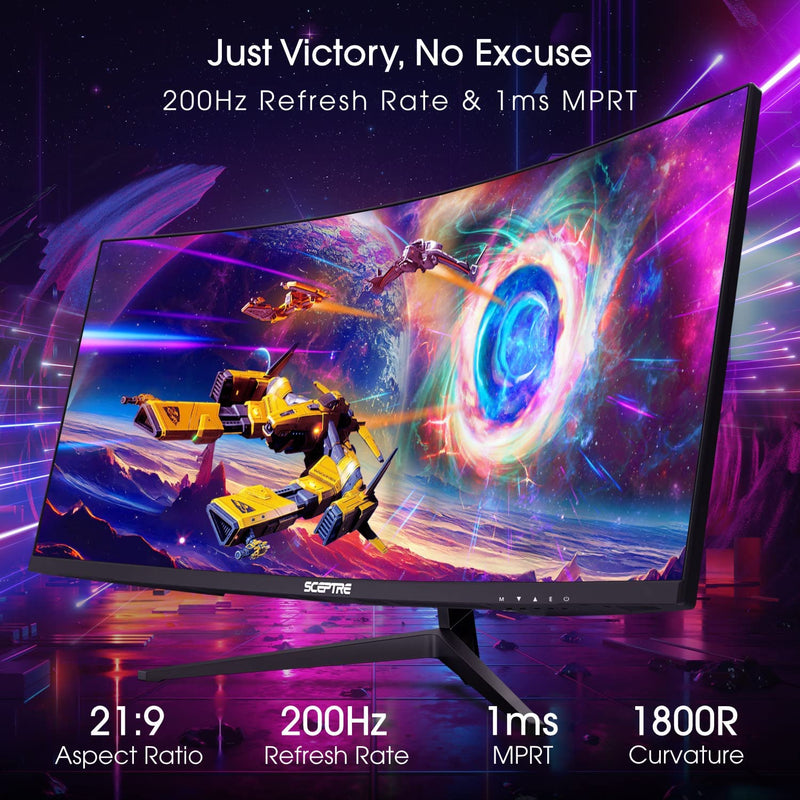 30-Inch Curved Gaming Monitor 21:9 2560X1080 Ultra Wide/ Slim HDMI Displayport up to 200Hz Build-In Speakers, Metal Black (C305B-200UN1) - Puck's