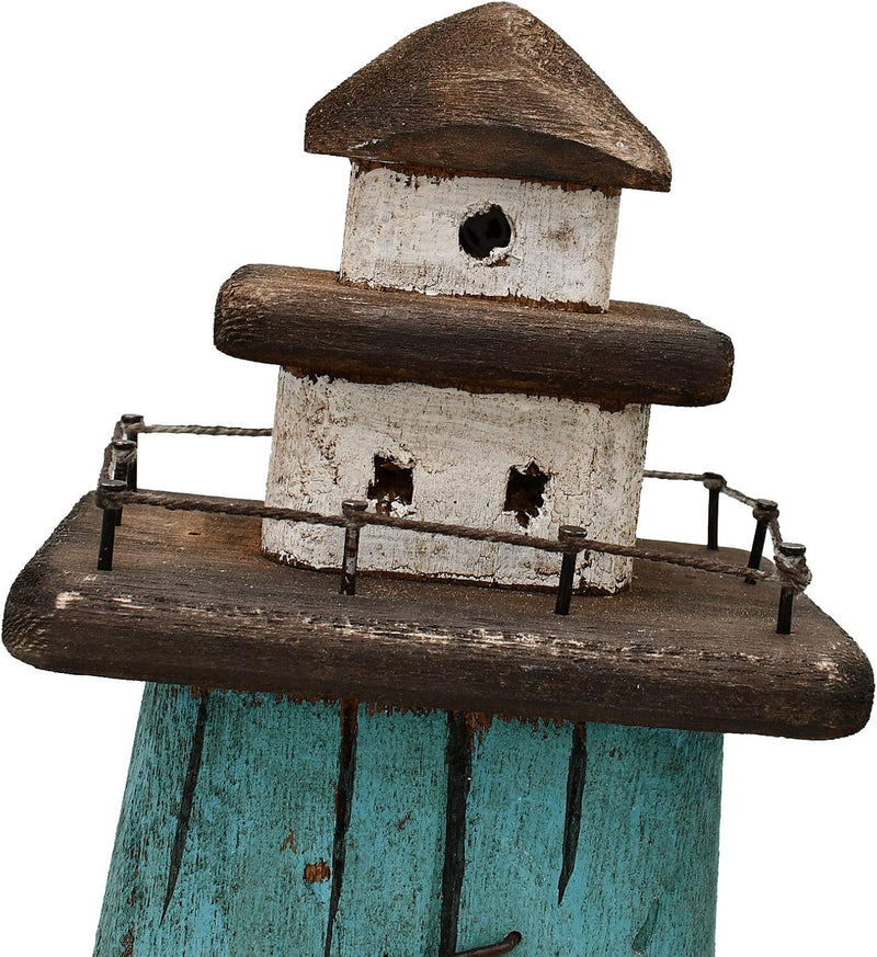 Wood Lighthouse Decor Nautical Light House Beach Coastal Ocean Decorations Table Seaside Marine Themed Home Decor Lake House Bathroom Shelf Table Centerpiece 13 Inch (Bloue White) - Puck's