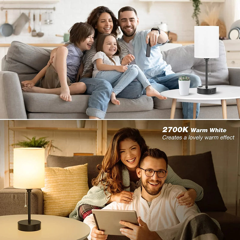 Table Lamp with USB Ports, AC Outlet, 3 Color Temperatures, 14.6 Inch Bedroom Lamp