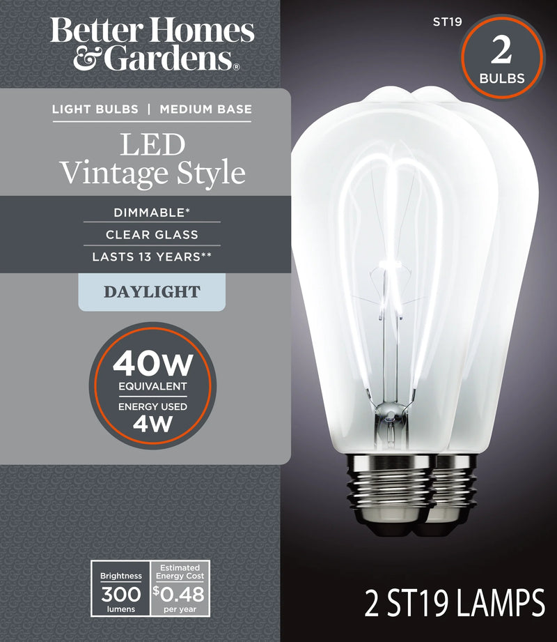 ST19 LED Vintage Bulb 4W(40 Equivalent) Daylight, Dimmable E26 Base(2 Pack) - Puck's