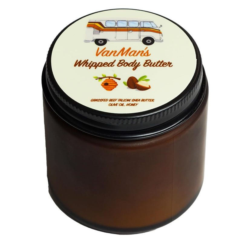 Vanman'S - Whipped Tallow - Body Butter with No Essential Oils - Body Moisturizer with Grass-Fed/Finished Beef Tallow for Skin - Organic Shea Butter, Cold Pressed Olive Oil and Raw Honey - 4 Oz - Puck's