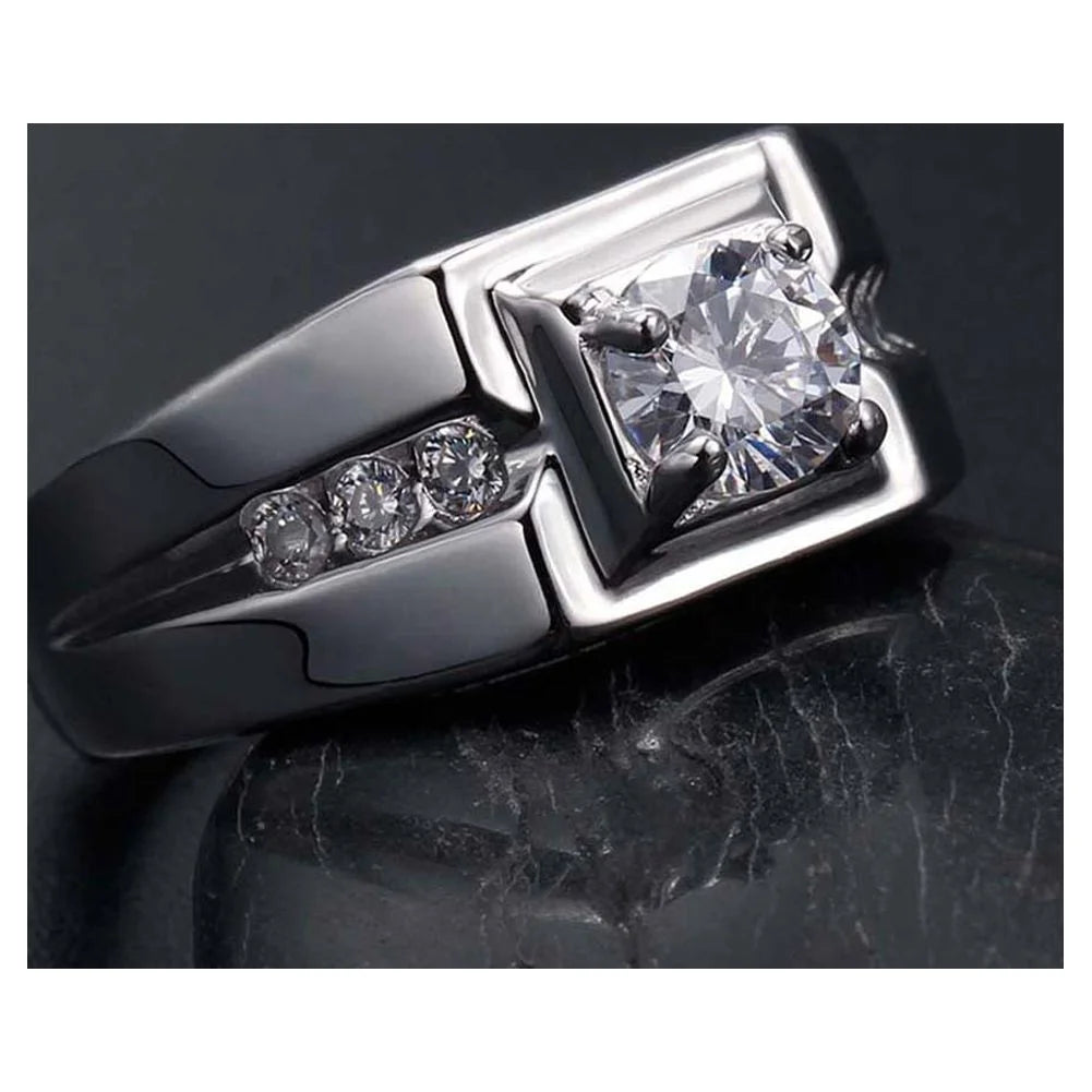 Matching Rings Couple Rings 10Kt White Gold Plated CZ Wedding Ring for Women Men Ring - Puck's