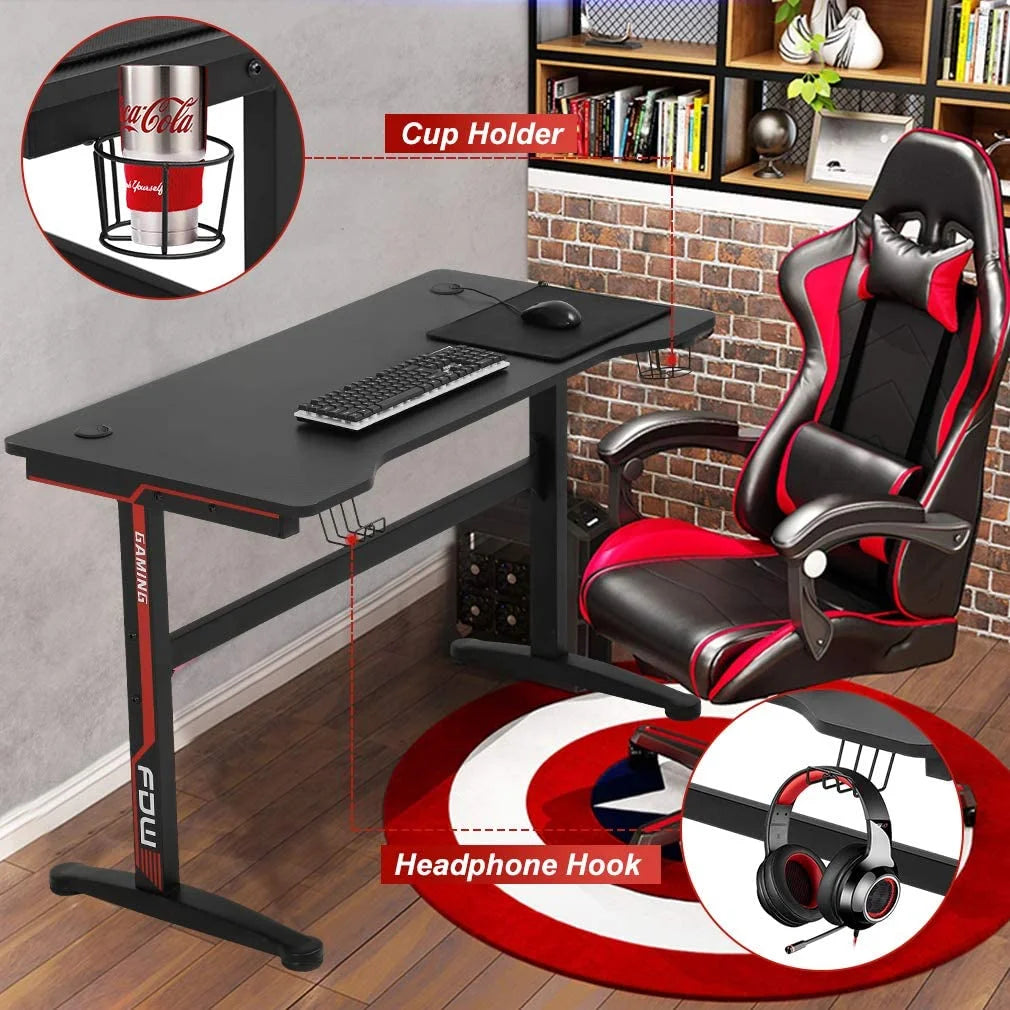 Gaming Desk Computer Desk Home Office Desk with Cup Holder Headphone Hook - Puck's