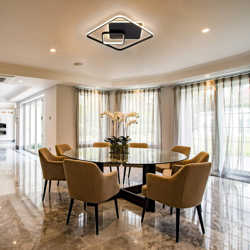 Modern LED Ceiling Light, Black Flush Mount Remote Control Close to Ceiling Lighting Fixture 70W Dimmable Color Changeable Ceiling Lighting for Living Room, Bedroom, Dining Room - Puck's