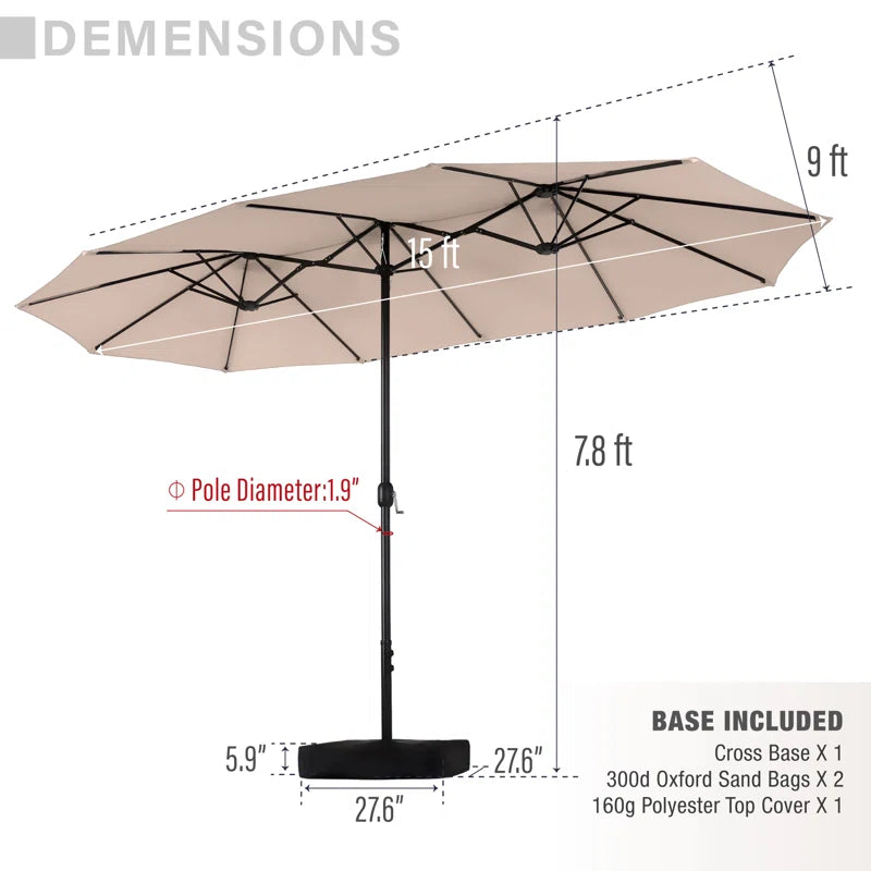 Nyasia 15 Ft X 9 Ft Rectangular Market Umbrella with Base - Puck's