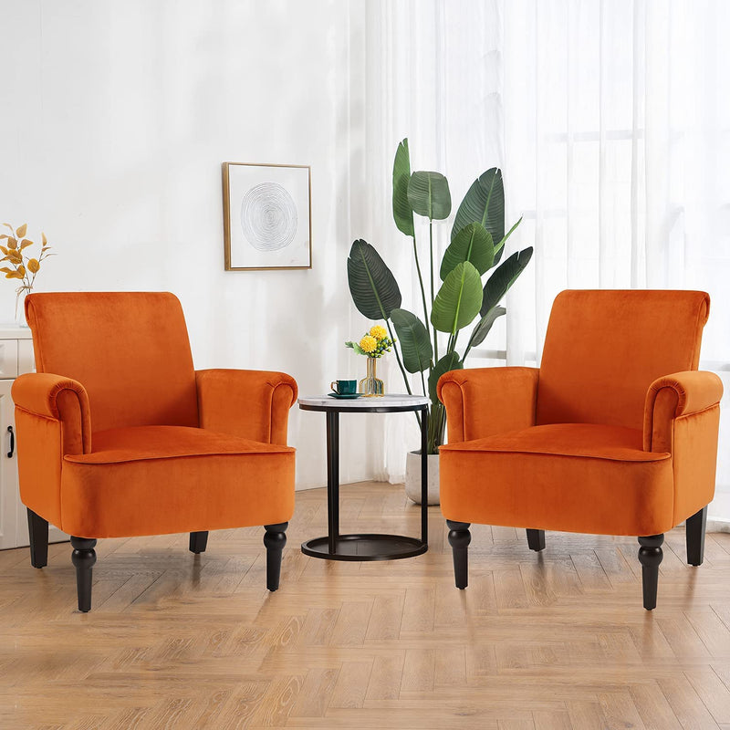 Modern Lounge Accent Chair, Comfy Velvet Fabric Armchair with Gourd Leg, Upholstered Chairs for Living Room, Reading Room, Bedroom, Orange - Puck's