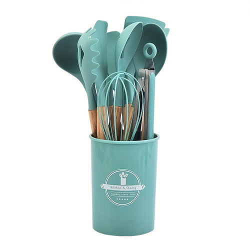 12Piece Grey Silicone Kitchen Utensil Set with Holder - Puck's