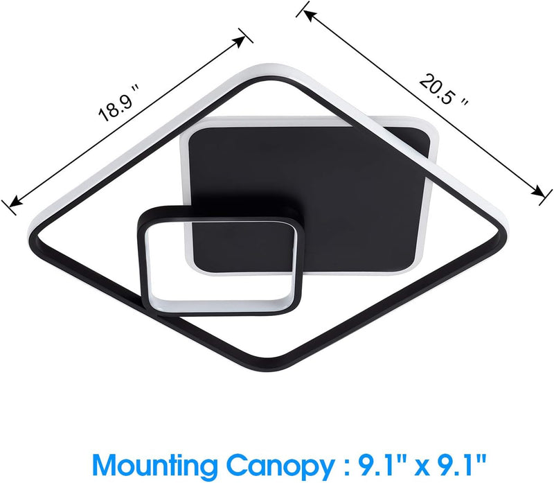 Modern LED Ceiling Light, Black Flush Mount Remote Control Close to Ceiling Lighting Fixture 70W Dimmable Color Changeable Ceiling Lighting for Living Room, Bedroom, Dining Room - Puck's