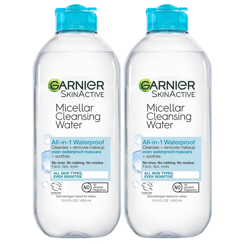 Micellar Water for Waterproof Makeup, Hydrating Facial Cleanser & Makeup Remover, Suitable for Sensitive Skin, Vegan, Cruelty Free, 13.5 Fl Oz (400Ml), 2 Count - Puck's