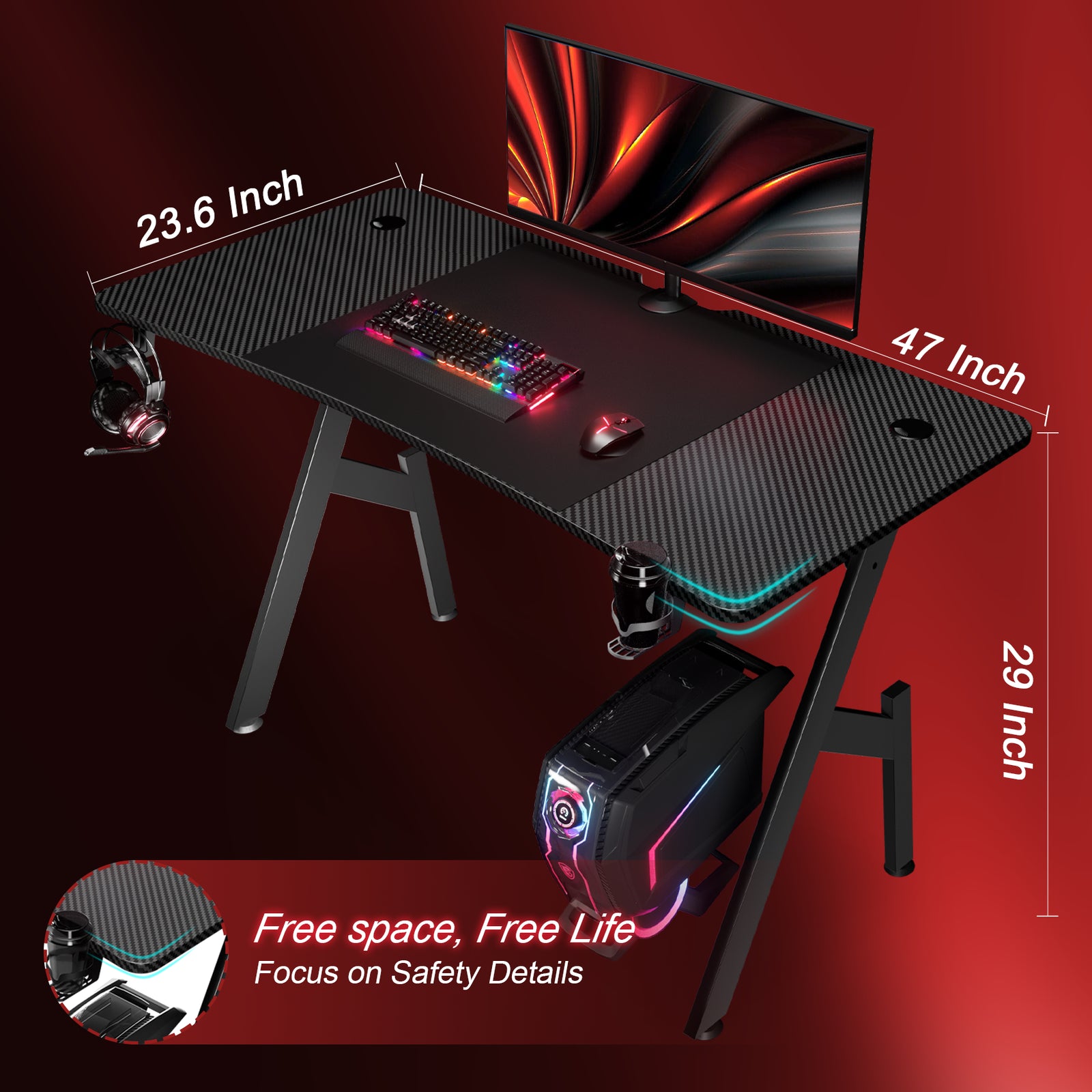 HLDIRECT 32/40/47/55 Inch Gaming Desk Gamer Table Computer Desk PC Workstation - Puck's