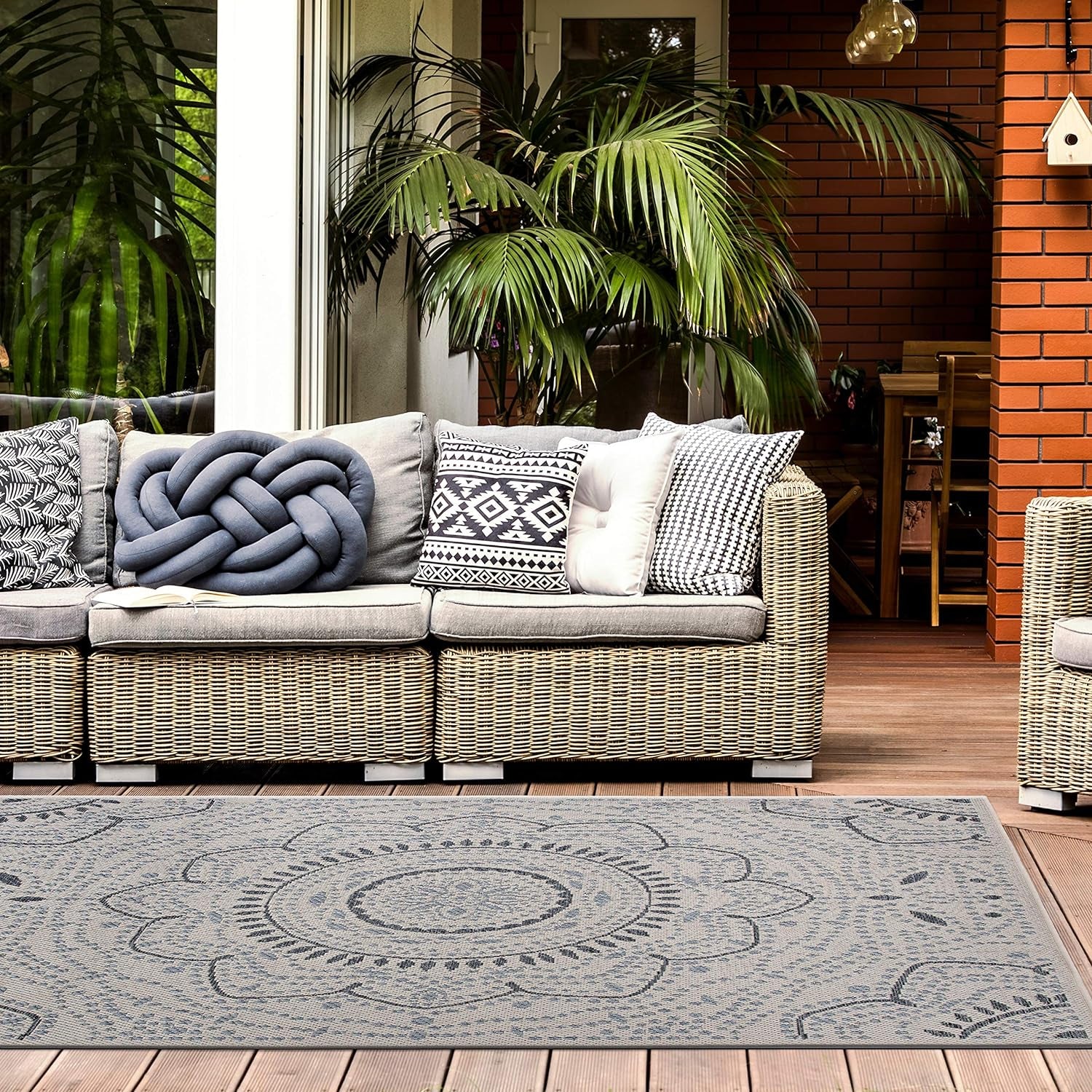 Medallion for Patio Rugs,Deck Rugs,Balcony Rugs Indoor/Outdoor Area Rug 7'10" X 10' Cream - Puck's