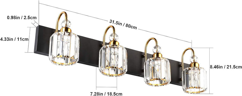 LED Modern Vanity Lights Fixtures 4 Lights Black Vanity Lights Crystal Modern Matte Black Vanity Lights for Bathroom - Puck's