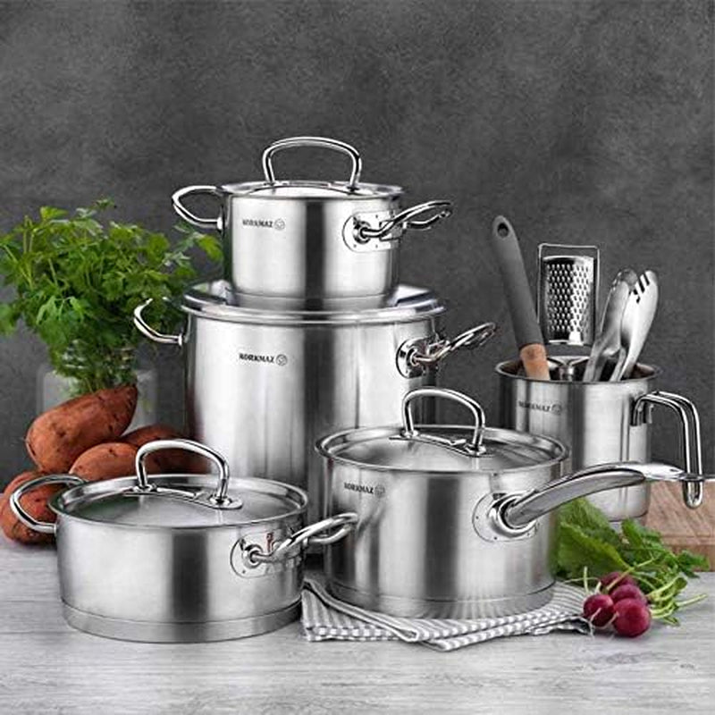 Proline 4.5 Quart Stainless Steel Low Casserole Saute Pot Stockpot with Lid and Handles Silver A1170 - Puck's