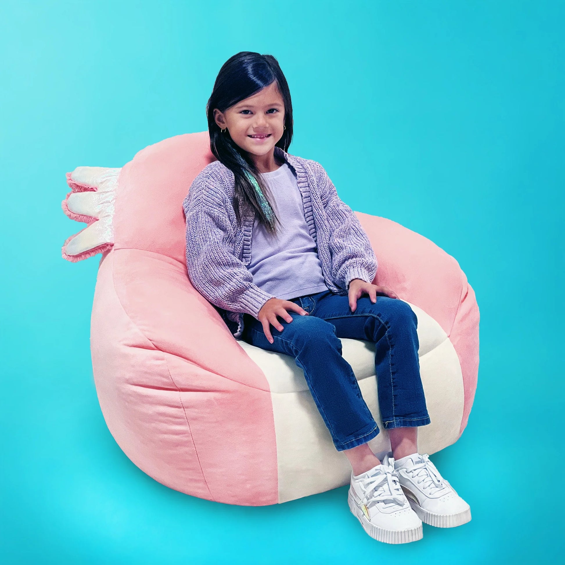 Official Archie Bean Bag Chair - 30 in Wide Kids Squishy Soft Chair, Pink/White - Puck's