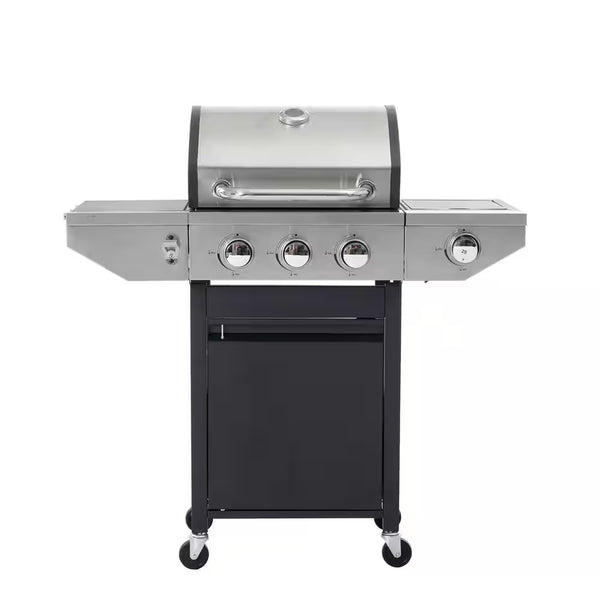 3-Burner Portable Propane Grill Stainless Steel Gas Grill in Gray with Side Burner and Thermometer