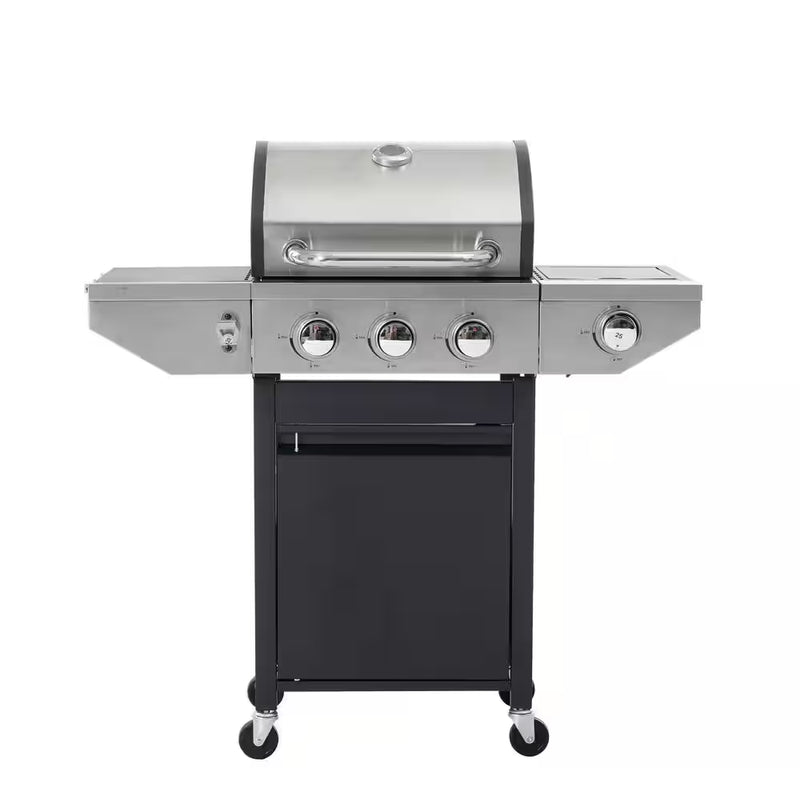 3-Burner Portable Propane Grill Stainless Steel Gas Grill in Gray with Side Burner and Thermometer