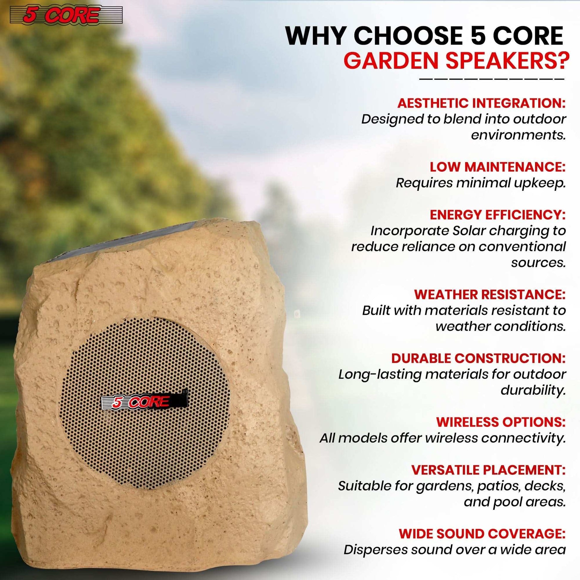 5Core Outdoor Wireless Speakers Bluetooth Rock Waterproof Linkable TWS Garden Speaker BROWN - Puck's