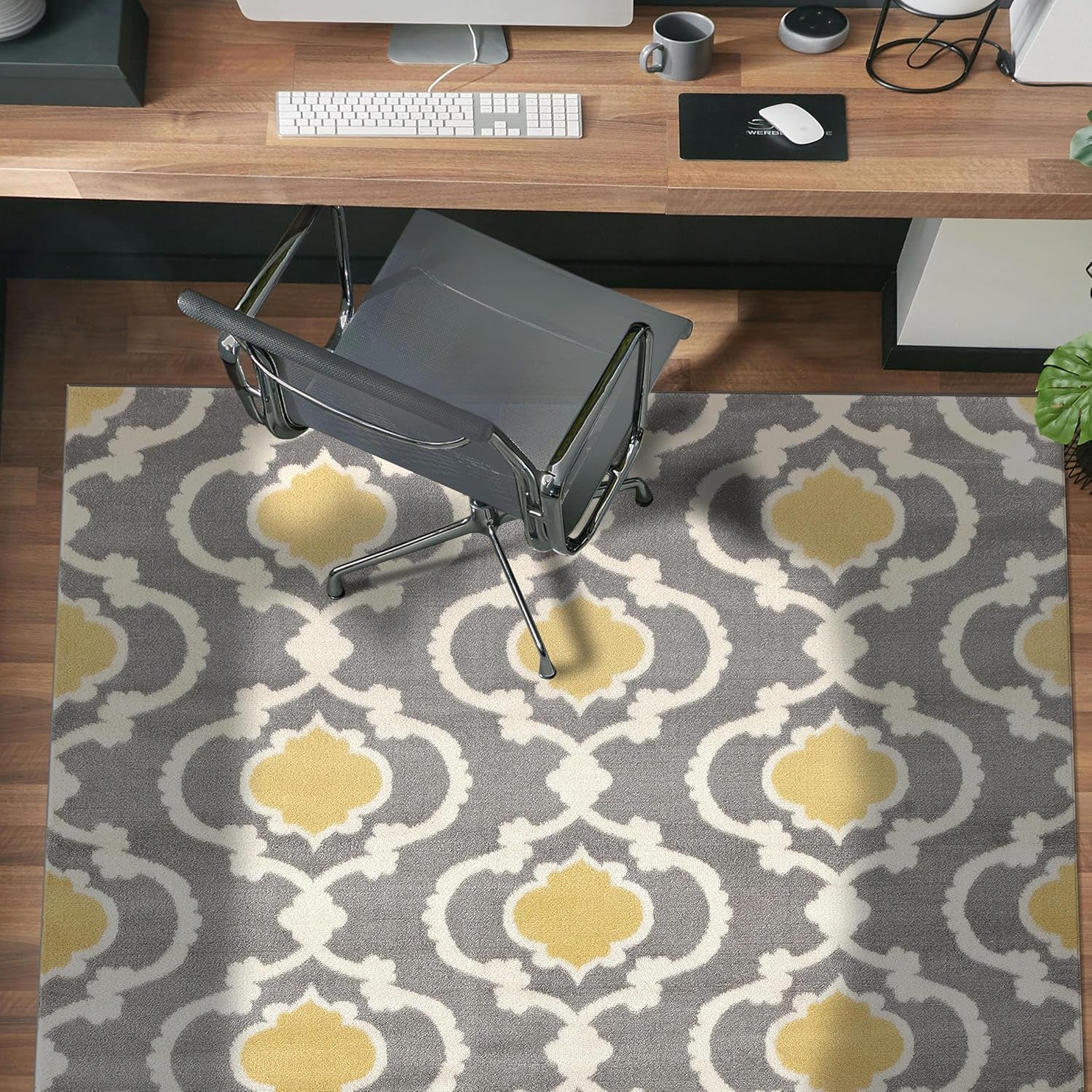 Moroccan Trellis Contemporary Perfect for High Traffic Areas of Your Living Room,Bedroom,Home Office,Kitchen Area Rug 10' X 14' Gray/Yellow - Puck's