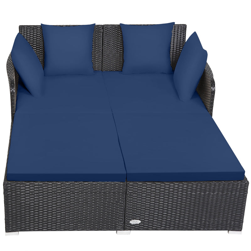 Outdoor Patio Rattan Daybed Pillows Cushioned Sofa Furniture Navy - Puck's