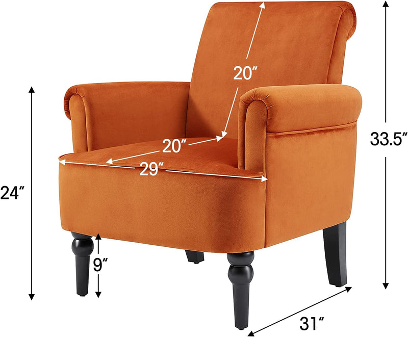 Modern Lounge Accent Chair, Comfy Velvet Fabric Armchair with Gourd Leg, Upholstered Chairs for Living Room, Reading Room, Bedroom, Orange - Puck's